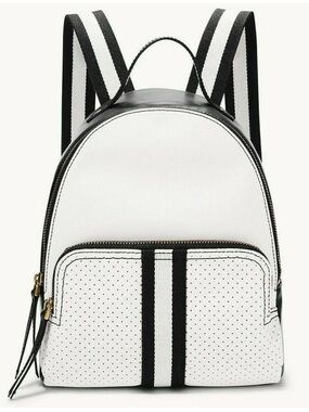 NWT Fossil Felicity mini backpack White Black Stripe Perforated
